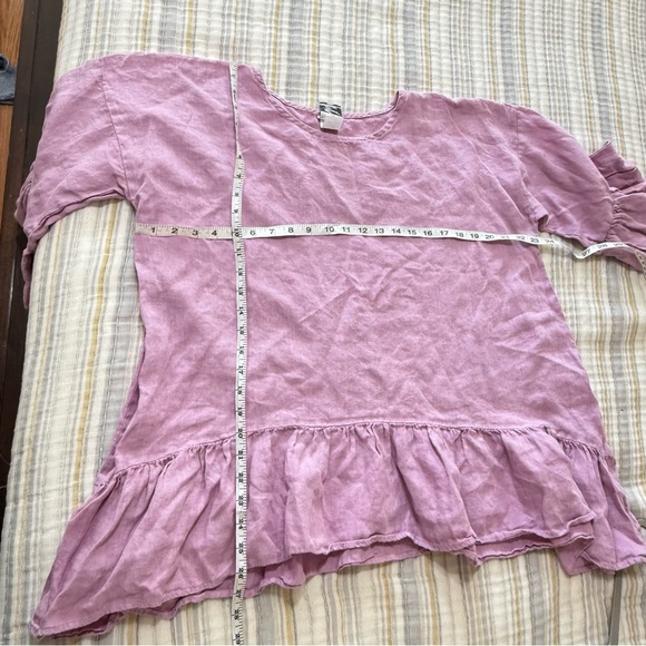 Match Point 100% Linen Bell Sleeve Top High Low small Lagenlook Ruffle Hem - Picture 8 of 8